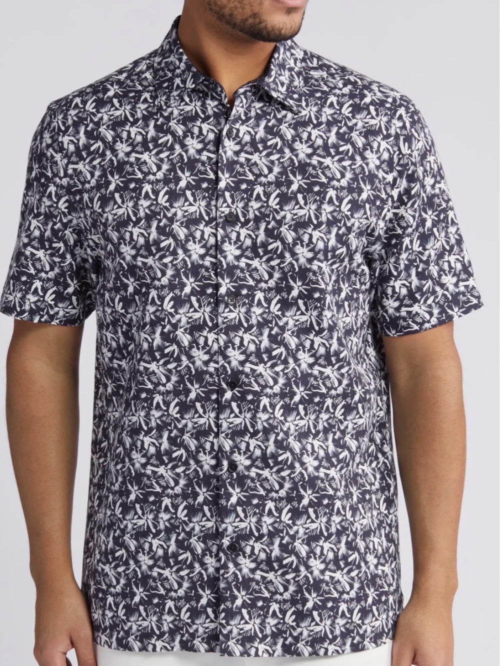 Ted Baker London Tavaro Abstract Black & White Short-Sleeve Button-Down Shirt